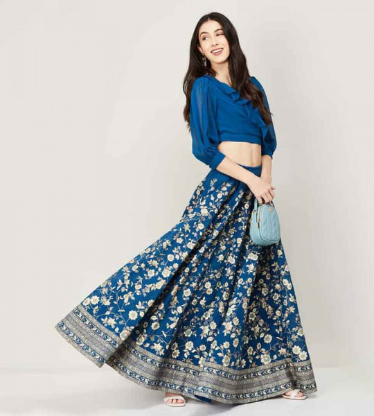 "BIBA Women Ruffled Blouse with Floral Printed Lehenga "