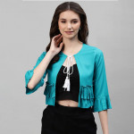 Women Turquoise Blue Crop Shrug