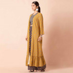 Women Yellow & White Mustard Floral Frilled Maxi Jacket