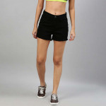 Women Black Solid Regular Fit Denim Shorts