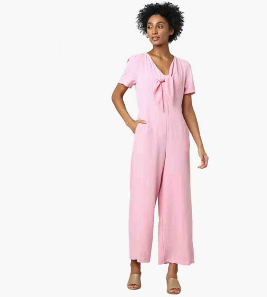 Women Solid Tie-Up Neck Jumpsuit