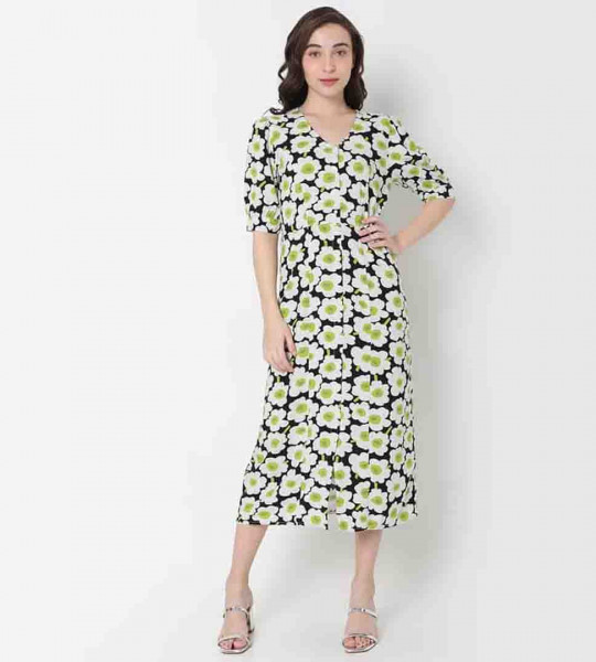 Women Printed V-Neck Maxi Dress