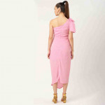 Pink Solid One Shoulder Crepe Maxi Dress