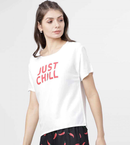 Women White & Red Printed Lounge Top