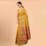 Yellow & Red Floral Zari Pure Cotton Banarasi Saree